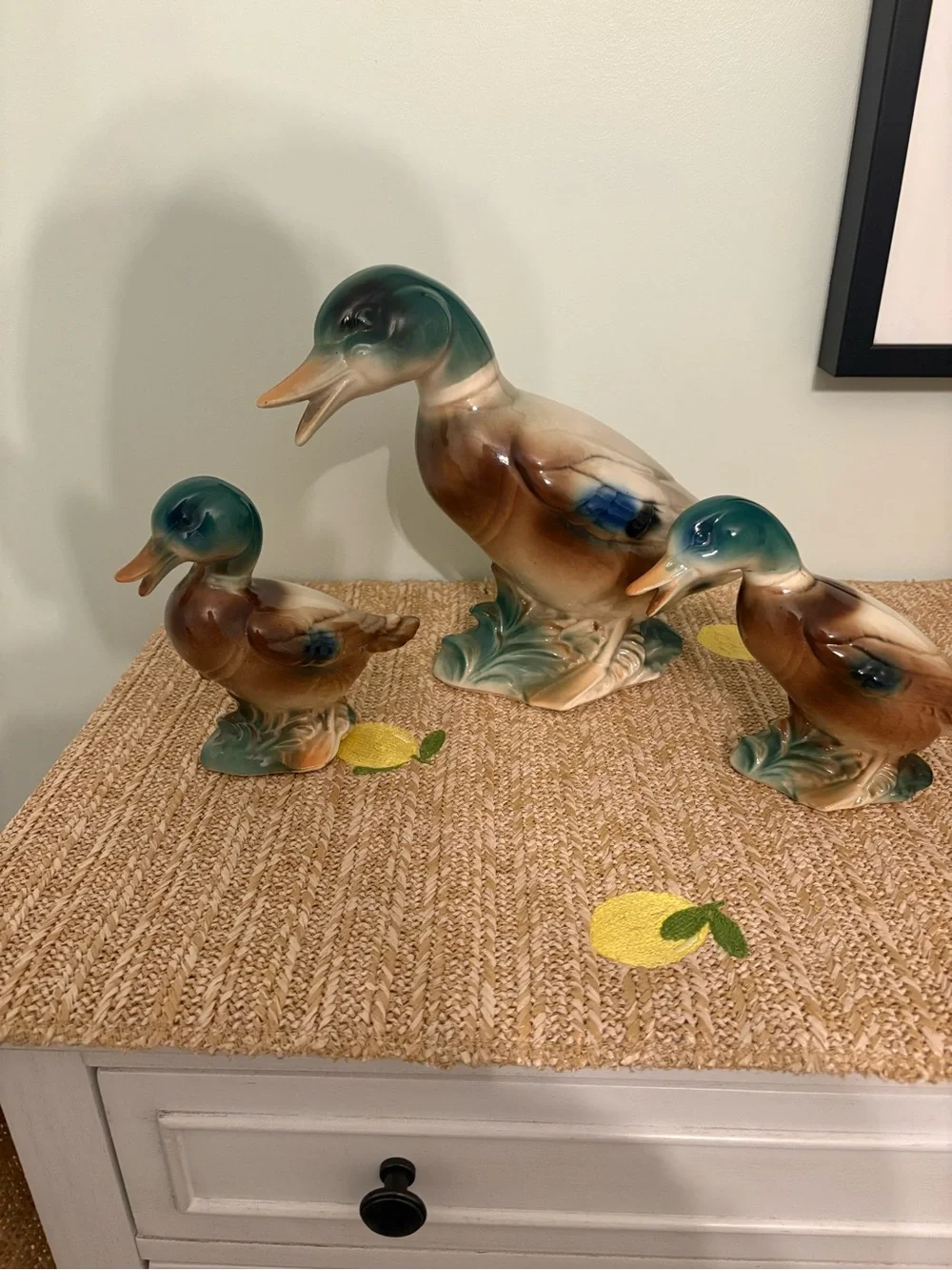 Vintage Porcelain Mallard Duck Family Figurines 3 Pc Set Decoys Parent Ducklings